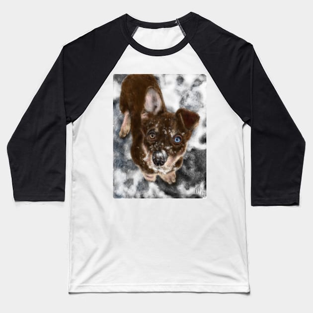 Husky Puppy in Snow Baseball T-Shirt by LITDigitalArt